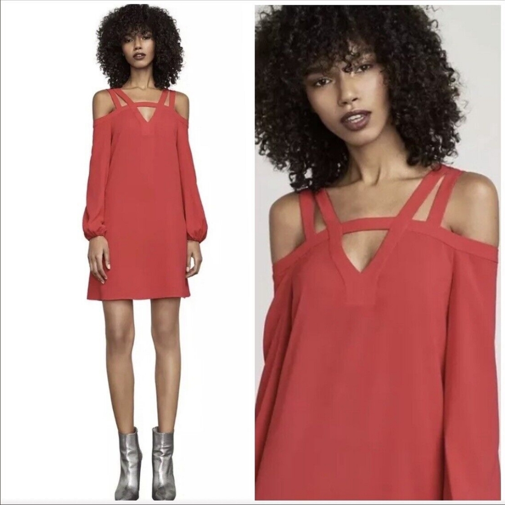 BCBGMaxazria | NWT Strappy Cold Shoulder Long Sleeve Dress Red Berry S/M